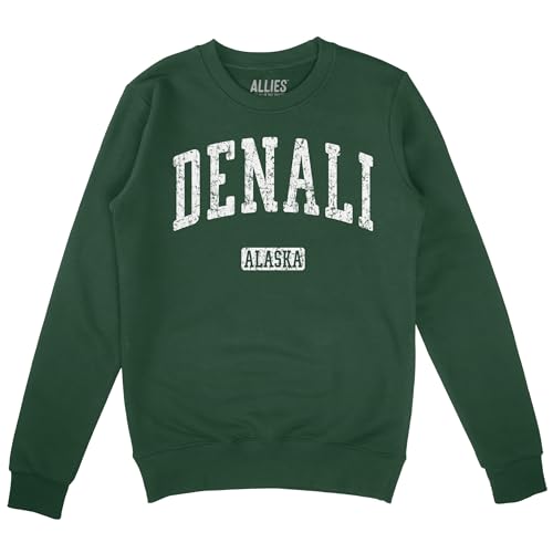 Allies Denali Alaska Sweatshirt | Vintage Alaska Retro Mountain Fleece | Men & Unisex | Travel Souvenir Gift - Dark Green, XX-Large