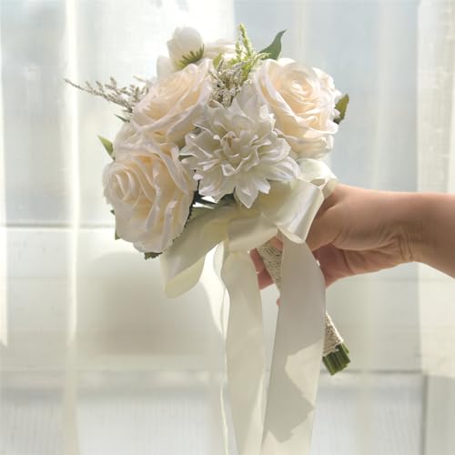 Ramo de rosas artificiales para boda blanco miniatura 4