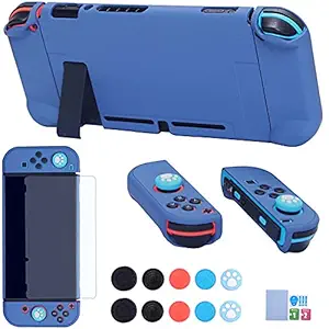 Dockable Case for Nintendo Switch - COMCOOL 3 in 1 Protective Cover Case for Nintendo Switch and Joy-Con Controller with Screen Protector and Thumb Grips - Royal Blue