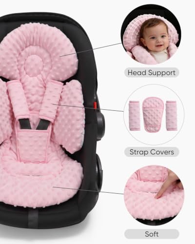 Image of TinlyFinly Newborn Carseat Insert, Baby Head and Body Support, Pink Bow