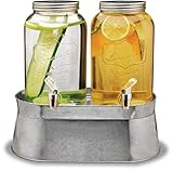 Circleware 92022 Double Mini Mason Jar Glass Beverage Dispensers with Stand Bucket, Fun Party Home Entertainment Glassware for Water, Juice, Beer, Punch, Iced Tea Drinks, 120 oz each each, Lancaster