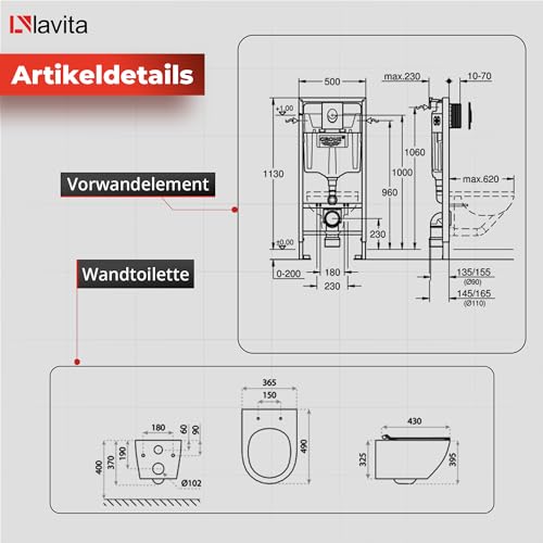 Lavita Vorwandelement Solido Start + Wand Hänge WC Sofi Slim Brushed Gold Spülrandlos + WC Sitz mit Absenkautomatik Verchromter Knopf Komplettset Unterputz Spülkasten Toilette Komplett Sett WC – Bild 3