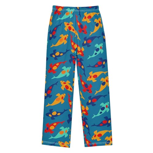ZZXXB Colorful Carp Fish Boys Long Pants Soft Trousers Elastic Waist Kids Lounge Bottoms with Pockets S-XL