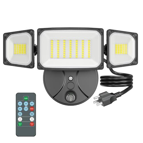 Onforu 80W Dusk to Dawn Outdoor Lighting,Plug in LED Flood Lights,Black Outdoor Lights with Remote,8000LM Security Light,IP66 Waterproof Lighting,2Modes 3 Adjustable Heads Light for Garage Yard