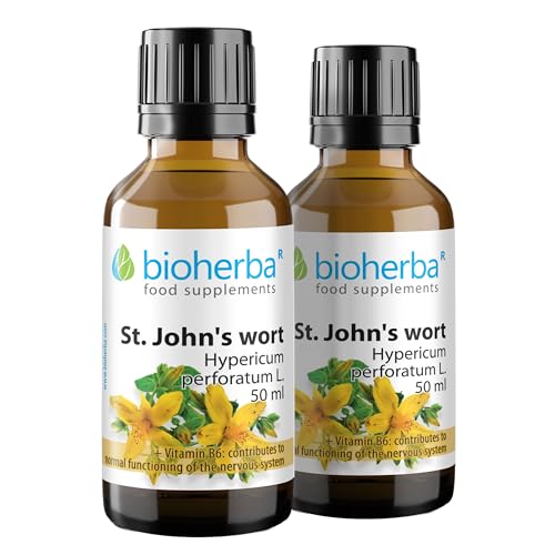 2 Hierba de San Juan Sin Alcohol – Gotas 50 ml | Complemento Líquido con Vitamina B6 para el Sistema Nervioso y Producción de Glóbulos Rojos | Fórmula Vegetal Bioherba
