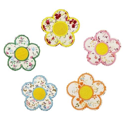 CORHAD 5 parches para ropa: parches bordados, apliques autoadhesivos de flores vintage para bolsos, zapatillas, gorras y decoración del hogar.