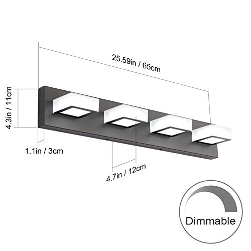 Image of Ralbay Black Vanity Light Dimmable 4 Lights LED Modern Bathroom Vanity Lighting Fixtures Modern Stainless Steel Acrylic Rotable 360 Vanity Wall Light Over Mirror