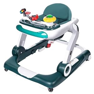 Kinder King 5 in 1 Baby Walker, Baby Bouncer Activity Walker w/Adjustable Height & Seat, Learning-Seated & Toddler Walk-Behind, Music Toys, Lights, Safety Bumper, Infant Walker Anti-Rollover, Green