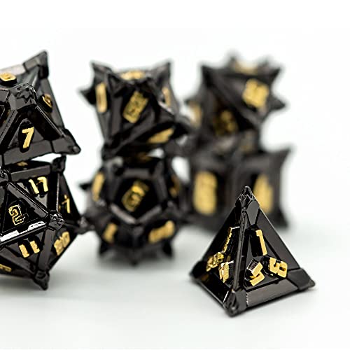 Cusdie Metal Dice Set, 7 Pcs Dnd Metal Dice, Pinwheel Design Polyhedral Dice Set, For Role Playing Game D&D Dice Mtg Pathfinder (Black Golden) #TOP6