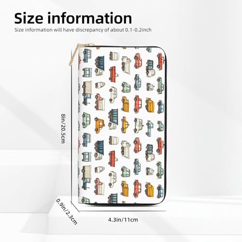 Leather Thin Slim Wallets for Women Men - Fashion Cartoon Car A Print Card Wallet Holder with Zipper2