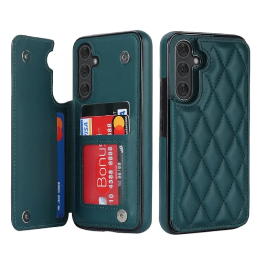 Étui en cuir Samsung A72 premium portefeuille magnétique couleur vert foncé
