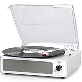 Vinyl Record Player with Speakers New Sleek Turntable Vinyls Records Belt-Driven Turntables Support 3-Speed Wireless Headphone AUX RCA Line Auto Stop LP Players for Audio Sound Classic Pure White