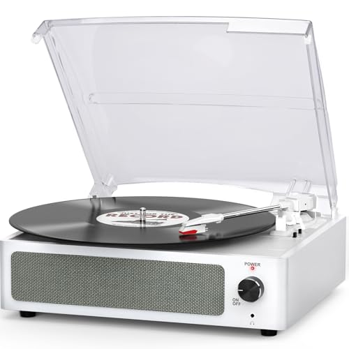 Vinyl Record Player with Speakers New Sleek Turntable Vinyls Records Belt-Driven Turntables Support 3-Speed Wireless Headphone AUX RCA Line Auto Stop LP Players for Audio Sound Classic Pure White