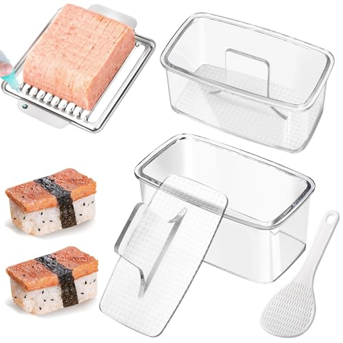 Musubi Press Mold Kit, 2 Pack Clear Musubi Maker with Stainless Steel 304 Luncheon Meat Slicer for