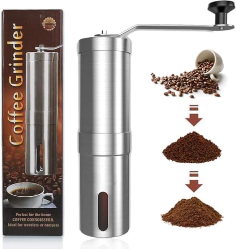 EVEN Manual Coffee Grinder, Portable Hand Coffee Grinder with Adjustable Setting, Conical Ceramic Burr Grinder Stainless Steel Coffee Mill for Drip Coffee, Espresso, Press Used in Home and Travel.