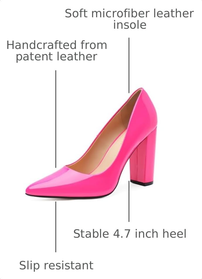 Image of Unisex High Heels for Men and Women 4.7 Inch Chunky Block Heels | Pointed Toe Pumps Dress Party Comfortable Shoes