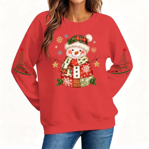 Aymnlox Womens Christmas Snowman Sweatshirt Festive Graphic Crewneck Long Sleeve Pullover Holiday Winter Funny Cute Top ugly christmas sweatshirt women funny Red S - image 8