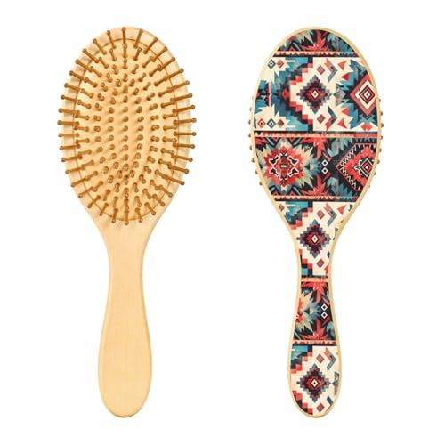 STAYTOP Native American Tapestry Patterns Hair Brush for Hair Growth,Comfort Detangling Wooden Paddle Hairbrush for Massaging Scalp,Ideal for All Hair Types