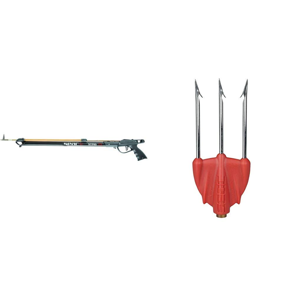 SEAC Sting, Fucile Subacqueo Arbalete da Pesca con Testata, Nero, 75 cm & Killer, Fiocina a 3 Punte Leggere in Acciaio ad Alta Resistenza Unisex Adulto, Rosso, Standard
