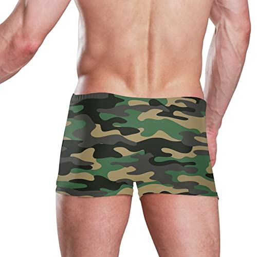Dallonan Square Leg Swim Brief Camouflage Textured Abstract Jungle Camo Athletic Quick Dry Bathing Suit For Men 3Xl #TOP4