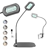 Risirica 15X Large Magnifying Glass with Light and Clamp,5 Color Modes Stepless Dimmable,Lighted Magnifier with Stand Hands Free,Flexible Gooseneck Reading Magnifier for Seniors,Work, Craft,Reading