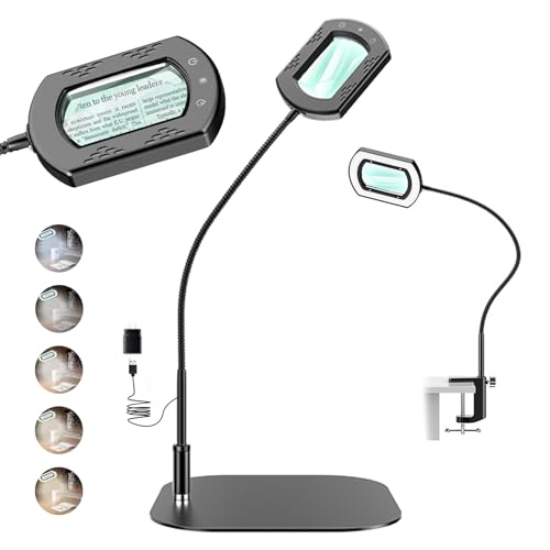 Risirica 15X Large Magnifying Glass with Light and Clamp,5 Color