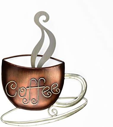 Aayla Metal Coffee Cup Wall Hanging Sculpture, for Home Kitchen Restaurants and Coffee Shops, in Metal with Brown and Champagne Color (14.75" H Coffee)