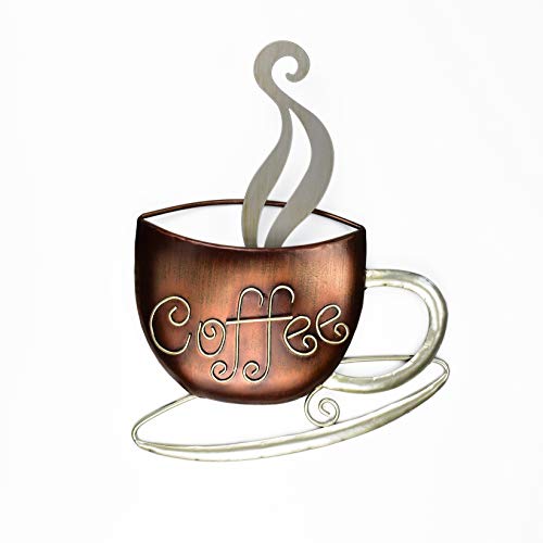 Aayla Metal Coffee Cup Wall Hanging Sculpture, For Home Kitchen Restaurants And Coffee Shops, In Metal With Brown And Champagne Color (14.75" H Coffee) #TOP21