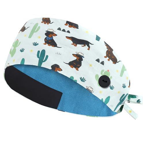 Image of QBA Adjustable Working Cap with Button, Cotton Working Hat Sweatband, Elastic Bandage Tie Back Hats for Women & Men, One Size