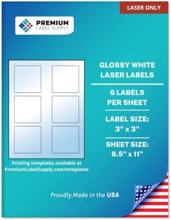 Premium Label Supply Glossy White Square Sticker Labels – 3" x 3" – (6 per Sheet) (Glossy White for Laser Only, 150 Labels) image 4