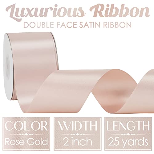 Meedee Rose Gold Satin Ribbon 2 Inch Rose Gold Ribbon Lux Satin Double Faced Ribbon By 25 Yards Silk Ribbon Satin Ribbon For Gift Wrapping, Satin Wedding, Flower Bouquet, Holiday Decorating #TOP1