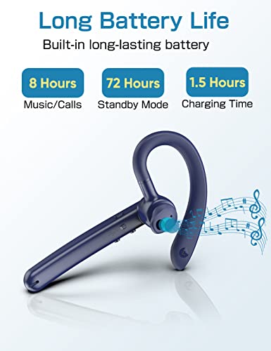 Jassco Bluetooth Headset, V5.2 Wireless Bluetooth Earpiece Handsfree Earphone With Active Noise Cancellation Mic For Driving/Business/Office, Compatible With Android Phones/Iphone/Laptop -Blue #TOP6