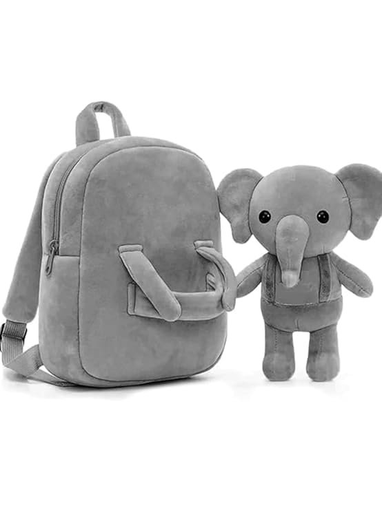 Grey Velvet Elephant Plush Backpack with Soft Toy for Toddlers-image-37