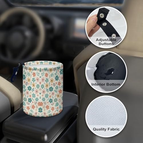 Image of Flowers Car Rubbish Bin Holder Multipurpose Front Seat Back Seat Garbage Container Bag Kitchen Hanging Foldable Rubbish Bin Fashion Vehicle Organization Bin