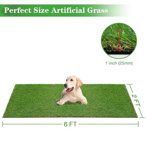 Image of GLOBREEN 2X6 FT Artificial Turf Grass Runner Rug for Dogs, Thick Realistic Fake Grass for Patio, Balcony, Indoor Outdoor Puppy Potty Training Turf, with Drainage Hole