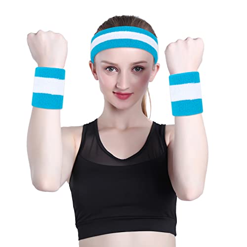 Image of ONUPGO Sweatband Set Sports Headband Wristband Set Sweatbands Terry Cloth Wristband Wrist Sweatband Headbands Moisture Wicking Sweat Absorbing Head Band