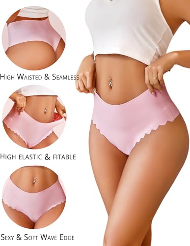 Thongs for Womens High Waisted Seamless Underwear for Women 6 Pack Wave Edge No Show Sexy Panties3