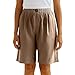 Shusuen Cotton Linen Shorts for Women Loose Fit Knee Length Bermuda Shorts Casual Wide Leg Elastic Waist Workout Shorts（2-Brown,Large）
