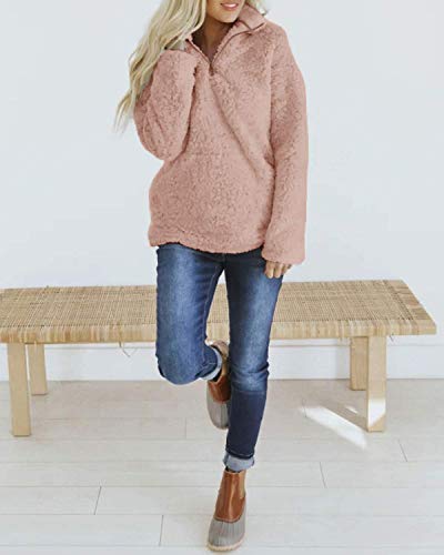 Zesica Women's Autumn Winter Long Sleeve Zipper Sherpa Fleece Sweatshirt Pullover Jacket Coat,Solid Pink,Small #TOP3