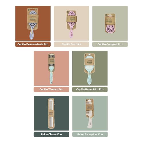 PONETTE NATURAL - Cepillo Térmico Redondo ECO de Aluminio con Revestimiento Cerámico de 34mm de Diámetro Verde Turquesa, Fabricado con Fibra Natural de Trigo, 100% Reciclable, Marca Española - imagen 7