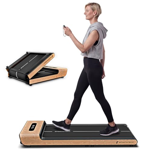 Sportstech Walking Pad Laufband für Zuhause klappbar, 8 km/h, Holz-Design