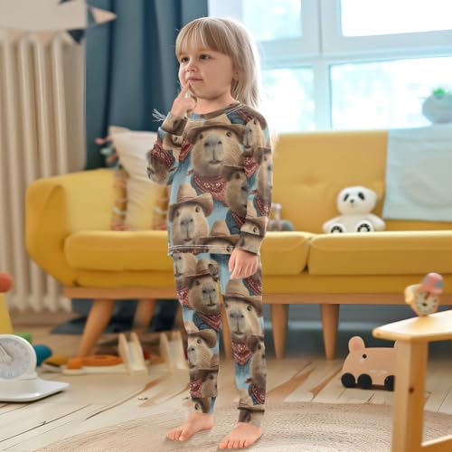 Pajama Sets Long Sleeve Four Capybara Cowboy Characters Soft Comfy Sleepwear 2 Piece PJS 3-8T 5