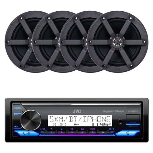 JVC KD-X38MBS Single DIN Marine Motorsports USB Bluetooth AM/FM Stereo Receiver with 4X CS-MS620 6.5
