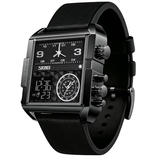 Image of SKMEI Men's Digital Sports Watch, LED Square Large Face Analog Quartz Wrist Watch with Multi-Time Zone Waterproof Stopwatch