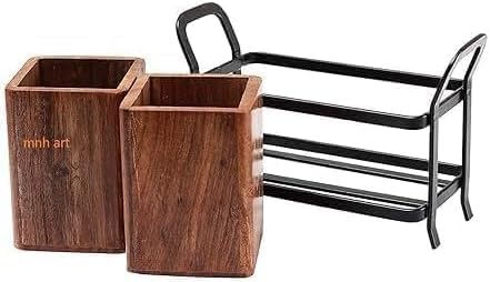 Wooden 2-Compartment Cutlery Holder, Restaurant Utensil Stand, Brown