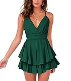 Nova In Sky Women’s Dress Deep V-Neck Swim Cover up Crisscross Open Back Tie Waist Mini Dresses Dark Green-C XL