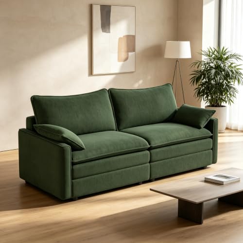 Image of Vesgantti 74 inch Deep Seat Loveseat Sofa, Small Cloud Couch Sectional, Green
