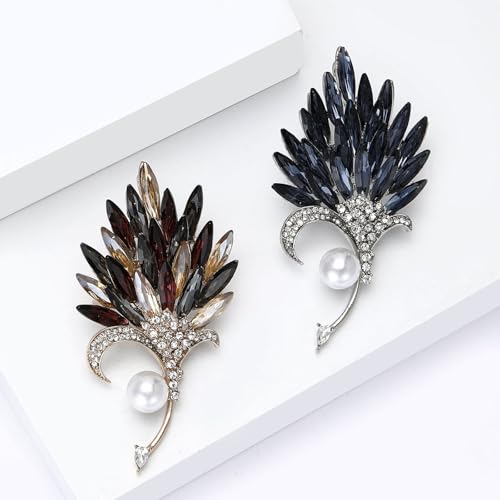 Image of Rhinestone Brooch Pin for Women Elegant Crystal Flower Bouquet Brooches Lapel Pin Wedding Party Dress Accessories for Wife Mom Birthday Gifts