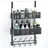 Aimeaihe Adjustable Over The Door Hooks Organizer, Door Hanger Coat Rack with 2 Mesh Baskets and 10 Hooks, Back of Door Storage Organizer for Bedroom,Bathroom,Kitchen (Black)