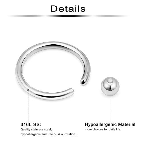 Ftovosyo Tragus Hoop Earrings Surgical Steel 16g 14g 12g Captive Bead Ring Lip Septum Hoops Body Piercing Jewelry for Women Men 24 Pieces2